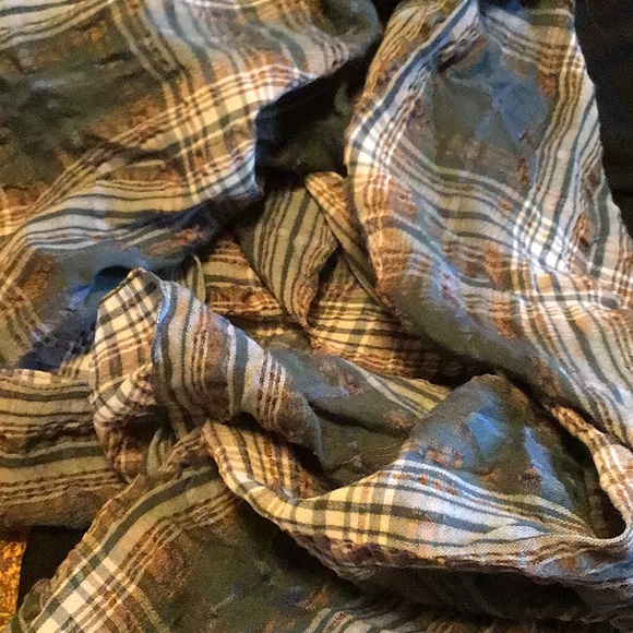 Italian Blue/Copper/Brown/White Plaid Long Scarf - Picture 4 of 5